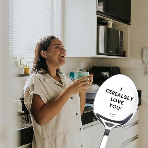 Couples Spoon Gift for Girlfriend Boyfriend Birthday Christmas Gifts for Husband Wife Wedding Anniversary Presents for Men Women Fiance Fiancee Wedding Gifts I Cerealsly Love You Cereal Spoon - Image 6