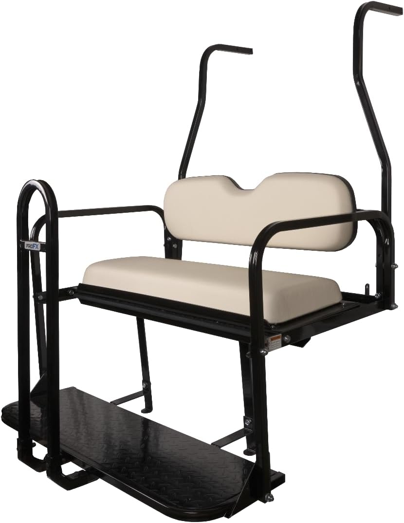 PROFX Golf Cart Rear Flip Seat Kit with Grab Bar for Club Car DS Gas & Electric Golf Carts | Buff (Beige) Cushions | Compatible with 2000.5-2014 Models