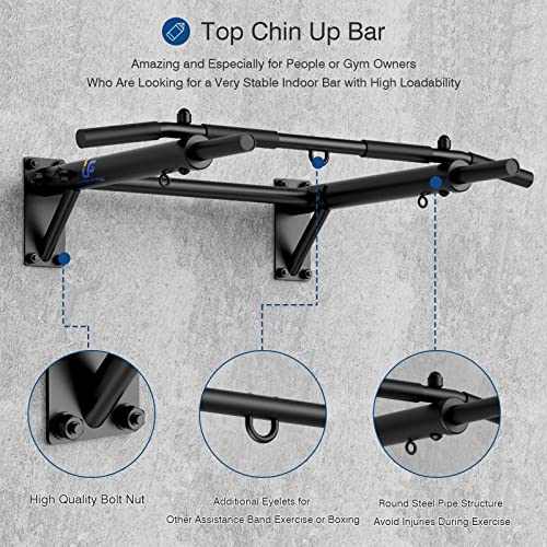 Wall Mounted Pull Up Bar, Thicken Steel Max Load 300 lbs,Punch Bag and TRX Training Hook for Home Gym Upper Body Workout Chin up Bar for Garage
