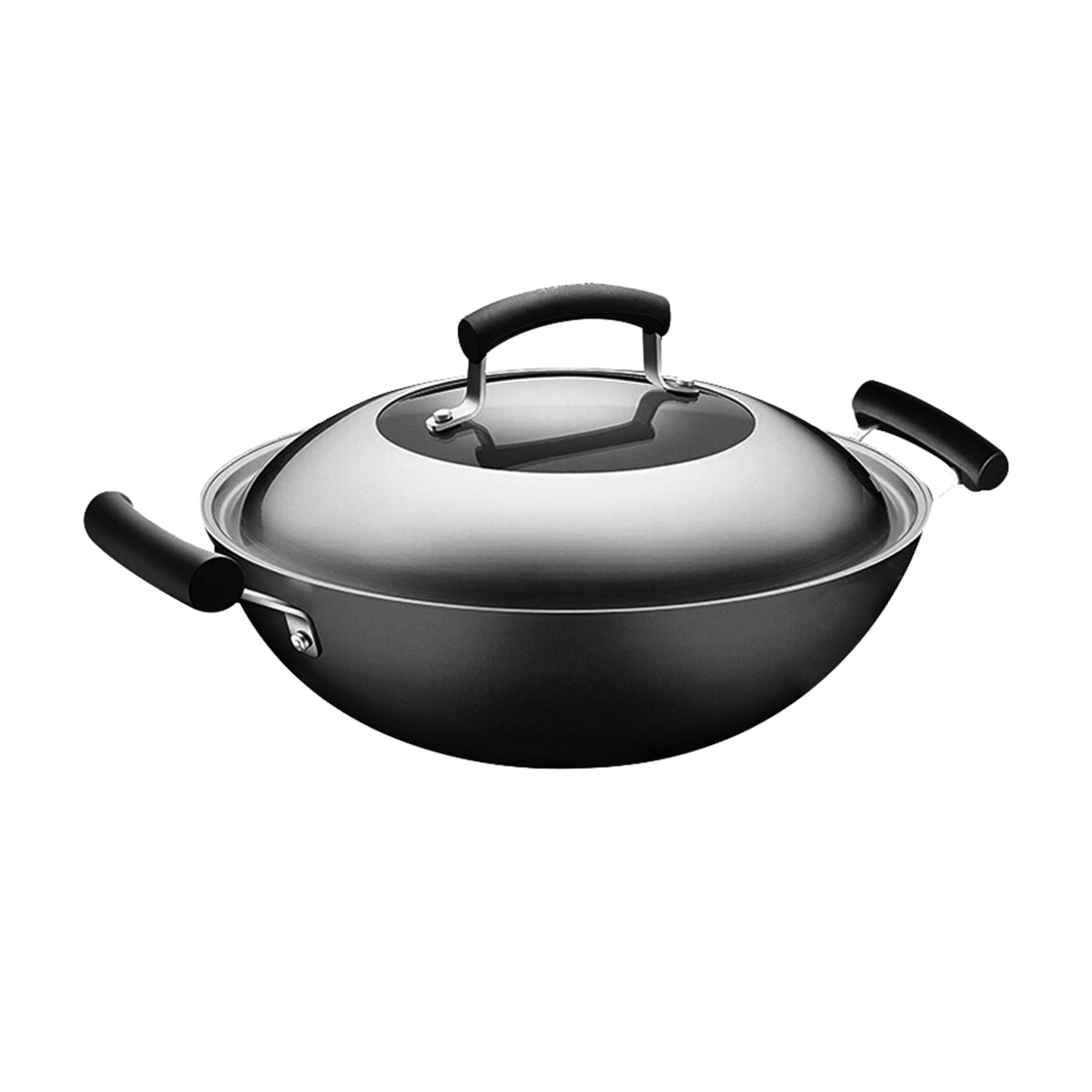 ASerZenith Cast Iron Wok, Double-Ear Large Iron Wok, Household Cooking Pot, Old Fashioned Cast Iron Pan, Uncoated Iron Pan, Stewed/Fried/Boiled/Cooked, 36 Cm