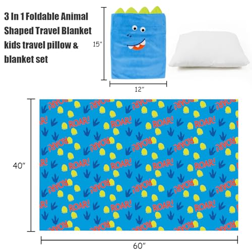 Image of 3 in 1 Dinosaur Kids Travel Pillow and Blanket Set