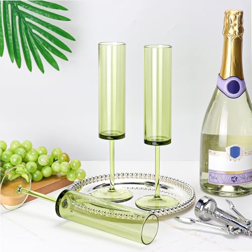 12 PCS Green Champagne Flutes Plastic 5.4OZ Clear Acrylic Champagne Glasses Long Stem Champagne Flutes Sparkling Wine Glasses Sage Green Champagne Glasses FOR Wedding Cocktail Cups Cava Prosecco by SHIQIKEJIPTY - Used condition - Image 6