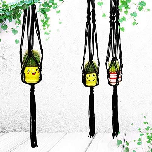 Timoo 2 Pack Plant Hanger Basket, 41 Inches Macrame Flower Pot Hanging Plant Holder Basket for Indoor Outdoor, 4 Legs Nylon Rope with Metal Ring, Black