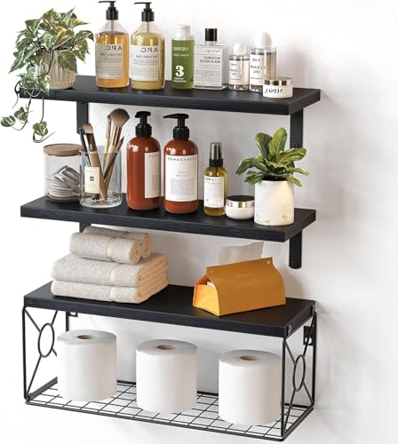 Amada Bathroom Shelves Over Toilet with Storage Basket, Floating Wall