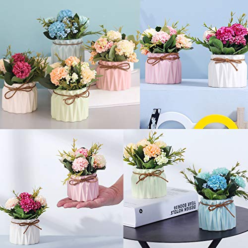 Artificial Flower Plants – Mini Fake Hydrangea Flowers in Pot for Home Decor Party Wedding Office Patio Table Desk Decoration (Set of 4) image 2
