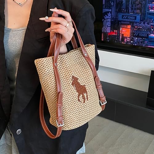 Bolso grande de playa de paja tejido para mujer miniatura 7