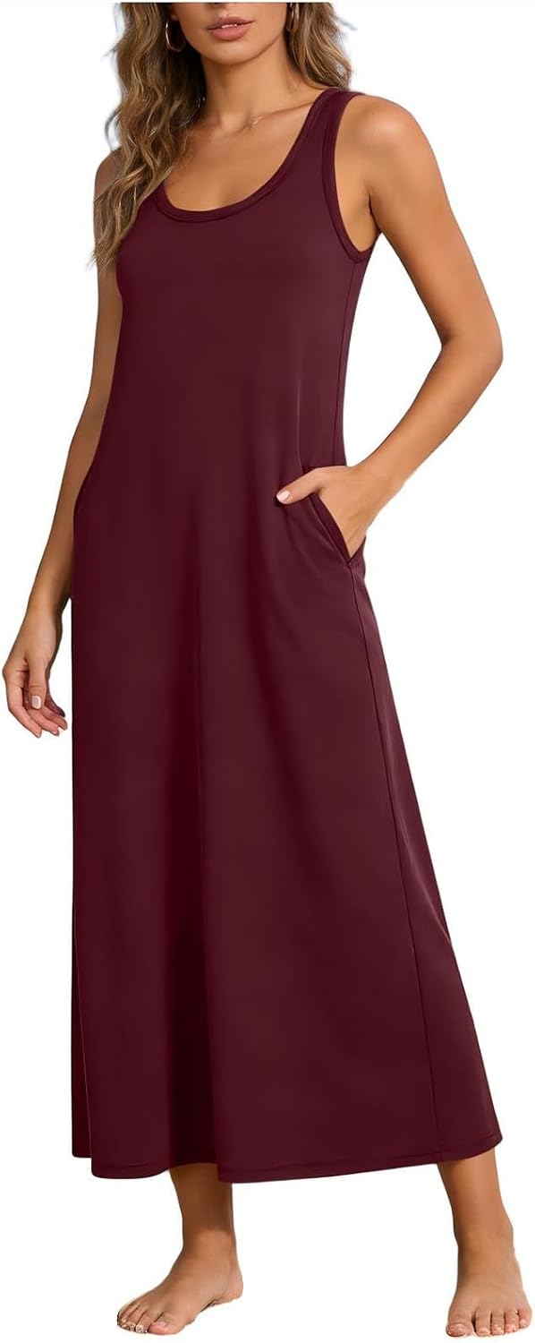 Women's Summer Dresses Sleeveless Casual Fashion Loose Scoop Neck Swing Tank Dress Vacation Beach Dress with Pockets