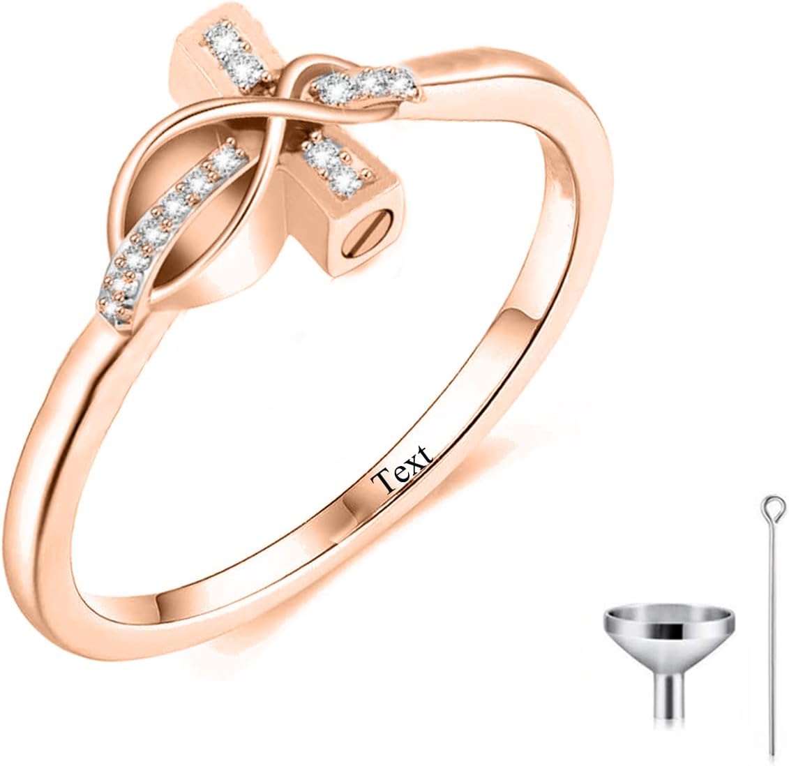 Cross Urn Rings for Ashes for Women 10K 14K 18K Real Gold Infinity Cremation Ring, Personalized Memorial Keepsake Ring Engraved Name Jewelry