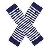 TiaoBug 1/2 Paar gestreifte Fingerlose Armstulpen Ellenbogen Fäustlinge Langer Armwärmer Handschuhe für Frauen Mädchen Weiß Saphir One Size