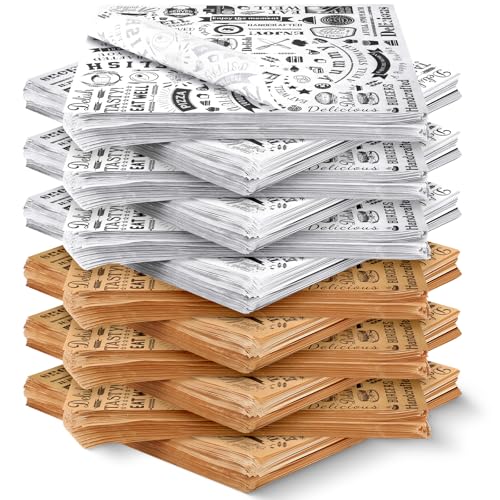 Outus 1400 Pcs 12 x 12 Inch Deli Wax Paper Sheets, Brown, White
