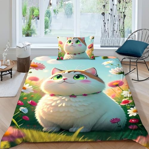 Housse de couette chat fermeture éclair microfine lit simple
