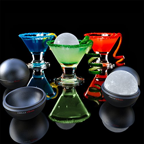 Chillz Extreme Ice Ball Molds - Original & Best Ice Barware Tool Set - 4 Ball Capacity Mold - Makes 2.5 Inch Large Whiskey Ice Balls (Set of 4)