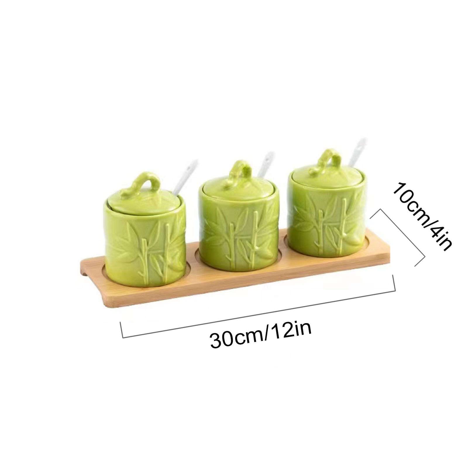 Chińska miska na cukier z pokrywką, tłoczony słoik do przechowywania liści bambusa, zielony porcelanowy słoik na cukier, 200 ml / 7 uncji słoik na sól, do kawiarni-baru, restauracji-zielony