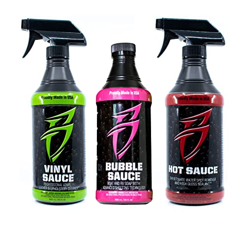 Boat Bling Get Sauced 3 Pack Kit - Hot Sauce, Vinyl Sauce, Bubble Sauce for Boats, RVs, Powersport Vehicles and More - Three 20oz Bottles