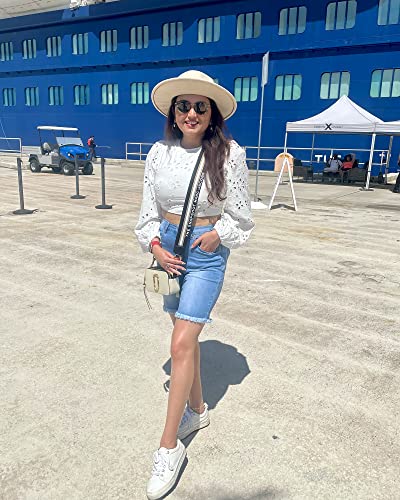 Utyful Women's Bermuda Jeans Shorts Summer Raw Hem Distressed Denim Shorts Raw Hem-Light Blue Large #TOP6