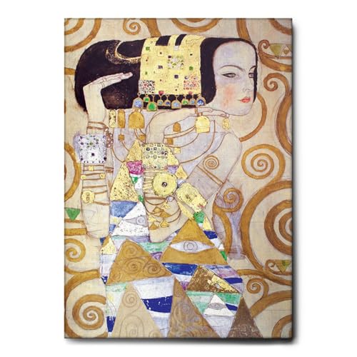 Giallobus - Cuadro - Gustav Klimt - Retrato de la espera - Lienzo con marco estándar - 50x70 - Listo para colgar - Cuadros modernos para el hogar