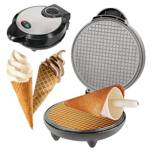 Electric Waffle Cone Maker 1200W, Commercial Ice Cream Cone Machine with Temperature Control & Non-Stick Heating Plates for Double Side Heating
