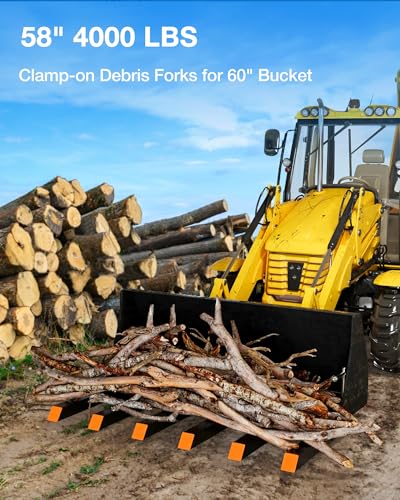 58" Bucket Clamp On Debris Forks,Pallet Forks UP to Load 4000LBS,Clamp On Pallet Forks with 6 Fork Configuration,for Loader Bucket Skid Steer