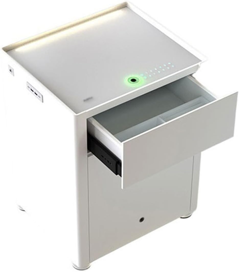 Safe Box Bedside Table All-in-one Fingerprint Code Intelligent Safe All-steel Invisible Office Document Deposit Box(أبيض)