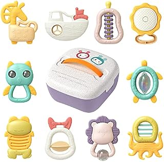 tumama Baby Newborn Rattles Sensory Toys Shake and Grab Rattle Toy Early Education with Storage Box Infant Holiday Christmas Gifts for 0-12 Months (10Pack )
