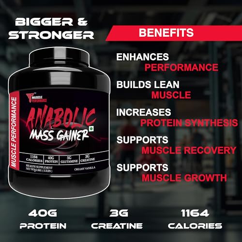 Image of Anabolic Mass Gainer 2.5kg Creamy Vanilla | High Protein & Carbs, Calorie Added Multi-Vitamins, Probiotics & Enzymes, Cereal Based Bulk Gainer
