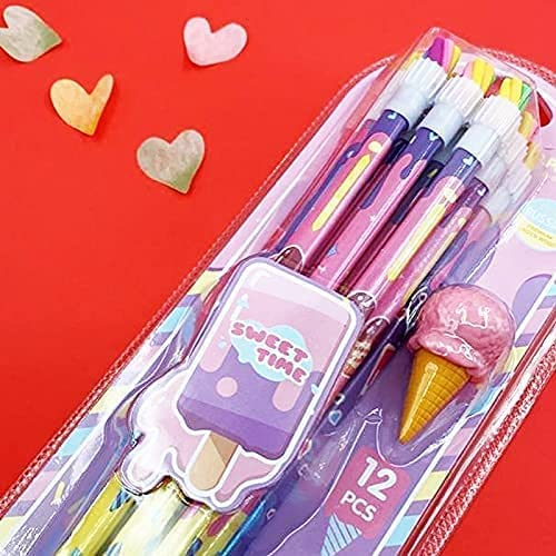 Krupasadhya 12 Pcs HB Pencil Set || Pencil With Ice Cream Shaped Eraser || Unique Pencil Kit For Girls & Boys || Ideal For Kids Return Gifting || - Pack of 1 1