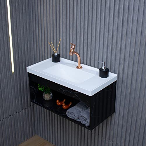 Gabinete Armario para Banheiro 100% MDF com Cuba - Zoff Preto 60cm