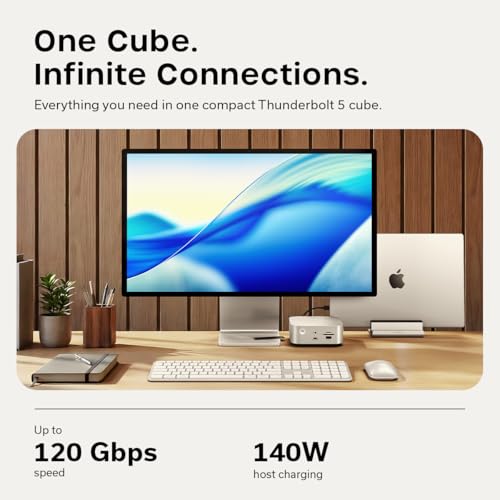 Image of Satechi Thunderbolt 5 CubeDock Dock Station, 80Gbps /120Gbps (USB4 v2 Compatible), Built-in NVMe SSD Enclosure, 140W Charging, Multi-Displays up to 8K, 2.5GbE, USB-C /A 10Gbps, Active Cooling, Silver