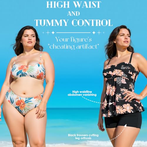 Image of Century Star 2026 Modest Tankini Swimsuits for Women | Tummy Control Two Piece Bathing Suit | Tops with High Waisted Shorts