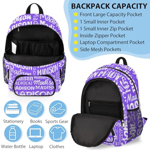 Personalized Backpacks Lunch Box Set, Custom Name Backpacks Purple 6