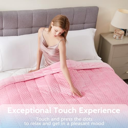 L'AGRATY Weighted Blanket for Adult - 48"x72" 15lbs Minky Dots Heavy Blanket with Glass Beads Soft Breathable for All-Season Summer Fall Winter Thick Comfort for Sleeping