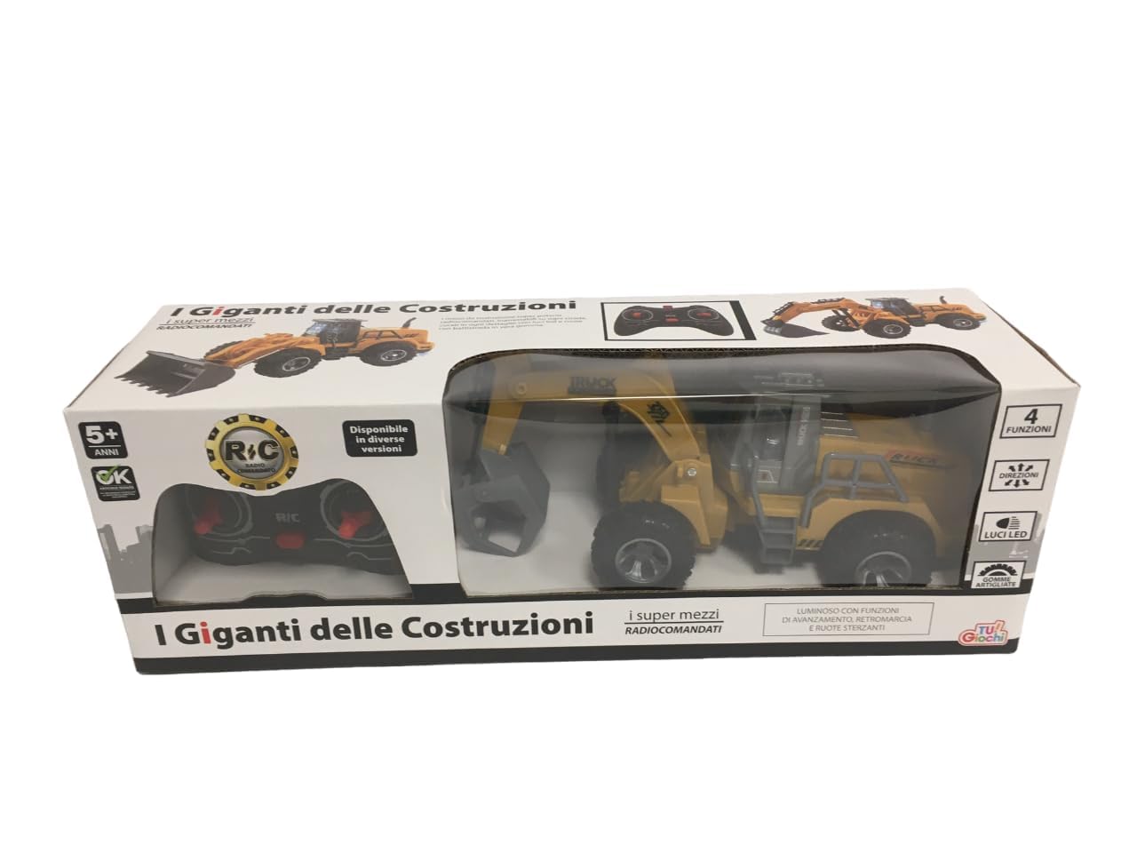 Ruspa Escavatore Giocattolo Radiocomandato RC con Luci LED Mezzi Cantiere Telecomandati Bambini Bulldozer Trattore Scavatrice Ruspa Radiocomandata Mezzi Lavoro Martello Pneumatico Porta Tronchi (B)