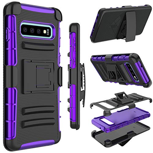 Galaxy S10 Plus Case, Zenic Heavy Duty Shockproof Holster Protective Case with Swivel Belt Clip Kickstand Compatible for Samsung Galaxy S10 Plus / S10+ 6.4 inch(Purple)