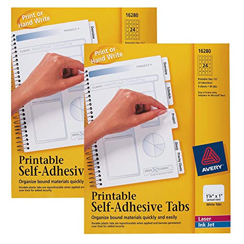 Onglets en plastique Avery imprimables et repositionnables de 3,2 cm pour intercalaires blancs