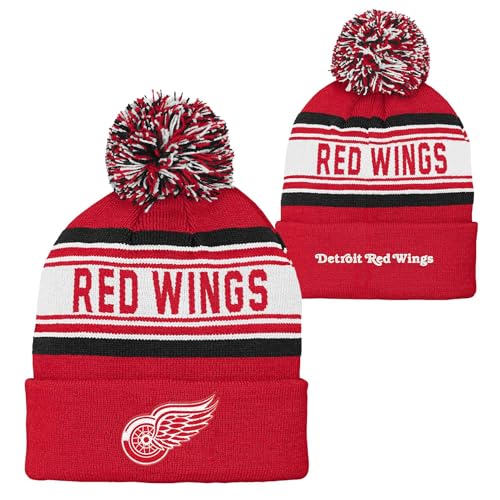 NHL Kids Youth Official Primary Logo Sport Knit Cold Weather Cuffed Pom Beanie Hat (US, Alpha, One Size, Detroit Red Wings)
