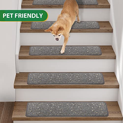 Sitakor Stair Treads For Wooden Steps Indoor, Non Slip Stair Carpet Treads Tape Peel And Stick, Anti Slip Carpet Stair Treads Runner Rugs For Elders Kids Dogs, 13 Pieces 8" X 30" Grey #TOP5