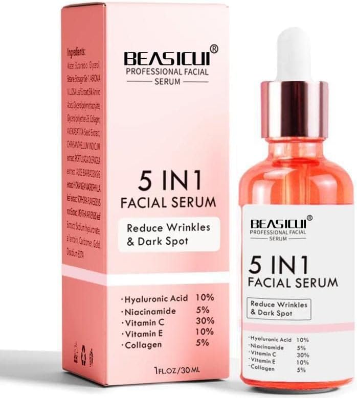Sérum facial BEASICUI com Vitamina C, Ácido Hialurônico e Vitamina E, 30 mL
