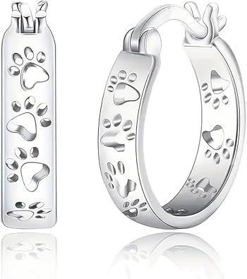 BG&WLing Sterling Silver Paw Print Hoop Earrings Cat Earrings for Women Cat Hoop Earrings Cute Jewelry for Pet Lover