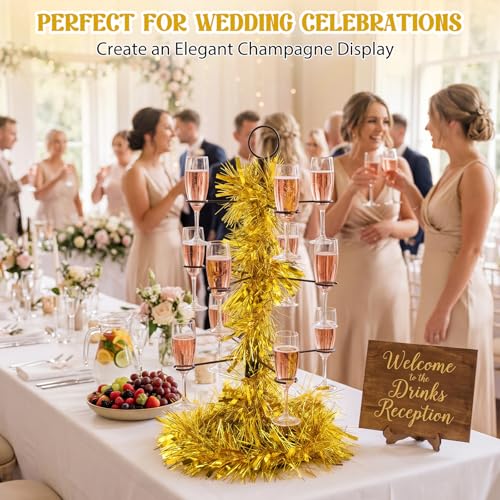 LemonRoad Cocktail Tree Stand with Garland, Graduation 3Tier 12 Holders Wine Glass Display Champagne Tower for Martini Weddings Graduation Party Bachelorette Bridal Showers(Classic,Gold) by LemonRoad - Used condition - Image 6
