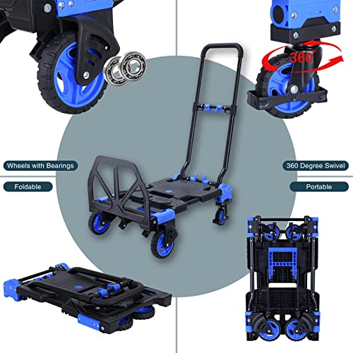 2-in-1 Hand Truck Dolly Foldable,330LB Capacity Hand Dolly,Folding Hand Cart with Retractable Handle,Hand Truck Foldable with 4 Wheels,Portable Handtruck