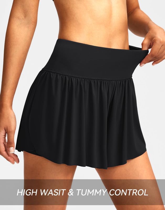 Soothfeel Women's High Waisted Swim Skirt Shorts 3" Flowy Swimsuit Bathing Suit Swim Bottoms for Women with Pockets UPF 50+ view 6