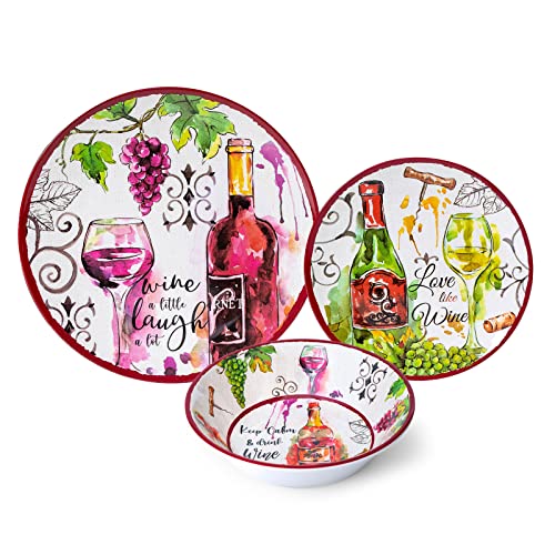 Lehaha 12-Piece Tuscany Melamine Dinnerware Sets, Grape And Wine Dishes Set For 4, Farmhouse Plates And Bowls Set, Vintage Dinnerware For Rv, Party, Family Gathering In Holiday (Clearance) #TOP7