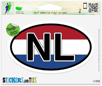 NL Netherlands Flag Oval Vinyl Car Bumper Window Sticker 3" x 2"