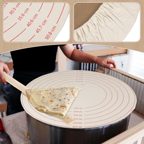Jingmore 6 Pcs Thanksgiving Day Traditional Norwegian Lefse Making Kit, 20 Inch Pastry Cloth and Wooden Rolling Board, 3 Pcs 11 x 2.5 Inch Rolling Pin Cover 24 Inches Wood Turning Stick for Baking