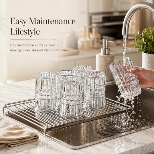 Image of bellemax 350 ML Long Ribbed Drinking Glass | Premium Transparent Water Juice Glasses | Elegant Tall Tumbler Glasses for Water, Juice, Cold Drinks, Mocktails & Cocktails(Set of 6)