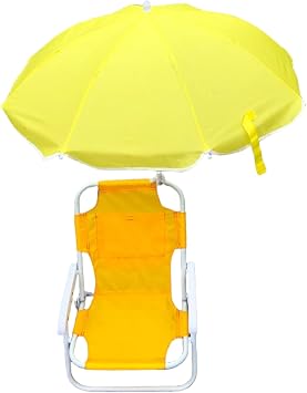 Kids Beach Chair with Umbrella Foldable & Detachable Beach Chair with Canopy, Lightweight and Sturdy Outdoor Seat for Camping, Travel, Lawn, Yellow.