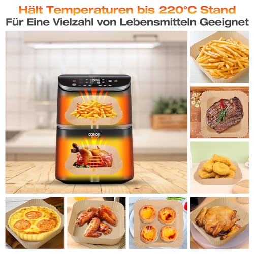 100 Stück Airfryer Backpapier Zubehör für Heißluftfritteuse Cosori Turbo Tower Pro&Smart Airfryer 10,8L Double Stack,Baking Paper für COSORI Turboblaze Air Fryer CAF-DC601-KEU&CAF-DC112-ADE(6,5L&4,3L)
