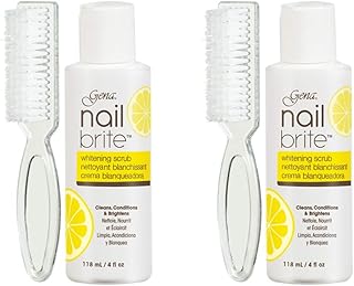 Gena Nail Whitening Scrub with Brush – Nail Whitener for Yellow Nails, Stain Remover & Brightener for Yellowing Discolored Nails, Lemon Scent, 4 oz, 2-Pack