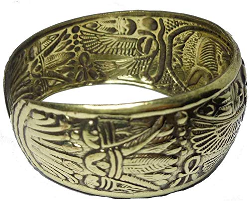 Egyptian Egypt Pharaoh Handmade Brass Bracelet Cuff King Tut Luots Isis Wings Ankh Key Life Scarab Beetle Luck Hieroglyphics Pharaohs Pharaoh’s Costume Jewelry Accessory Hieroglyphic Souvenir #TOP3