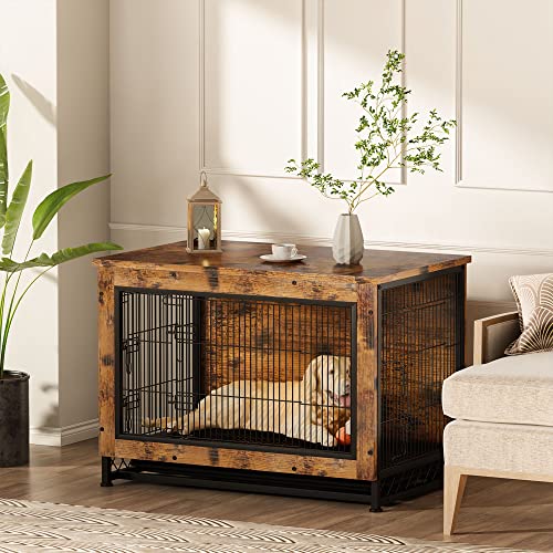 Awqm Dog Crate Furniture, Dog Crate End Table With Three Doors, Dog Kennel Indoor With Pull-Out Tray, 38" Pet Furniture, Side/End Table, Dog Crate Table For Medium/Large/Small Dog, 25.7" W*26.9" H #TOP4